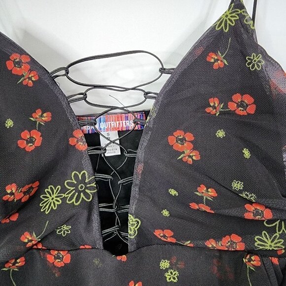 Urban Outfitters NWOT Bright Side Lace‎ Up Mini Dress Black Multi Floral Print S - Picture 8 of 16